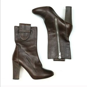 Chloe Brown Leather Mid Calf Heel Boots